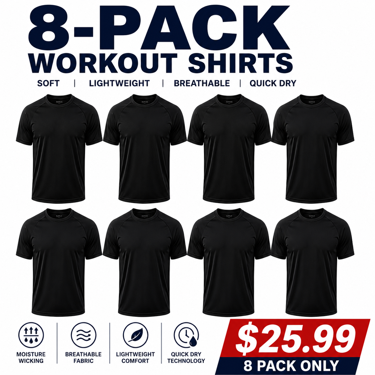 Men's 8-Pack Workout Shirts