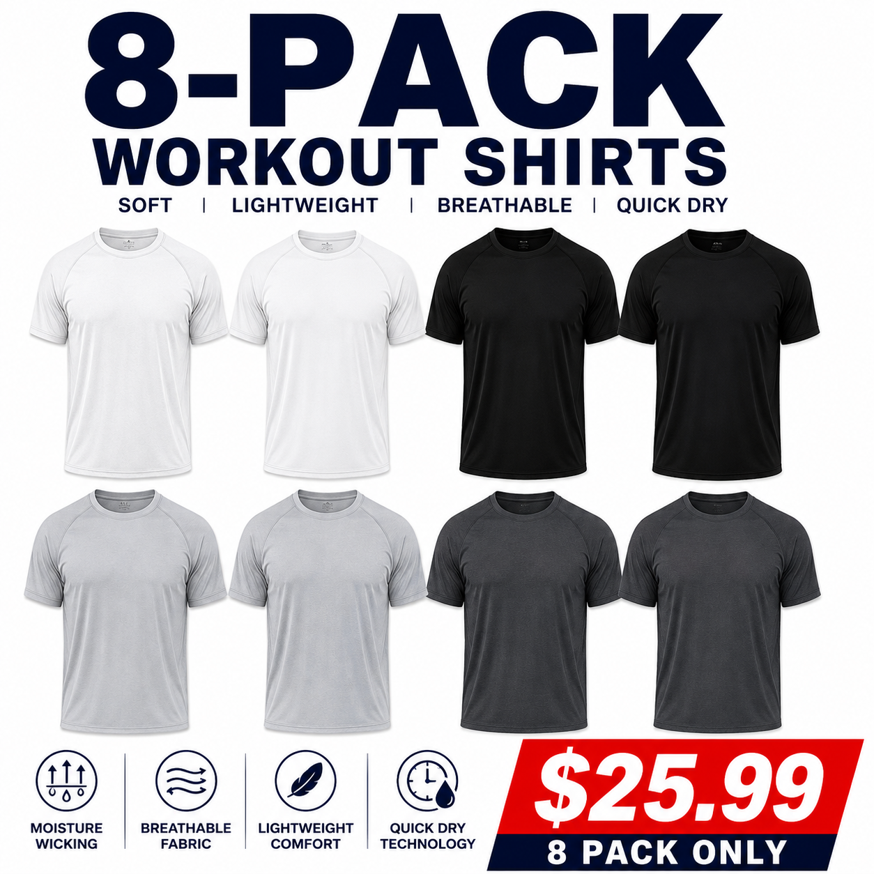 Men's 8-Pack Workout Shirts