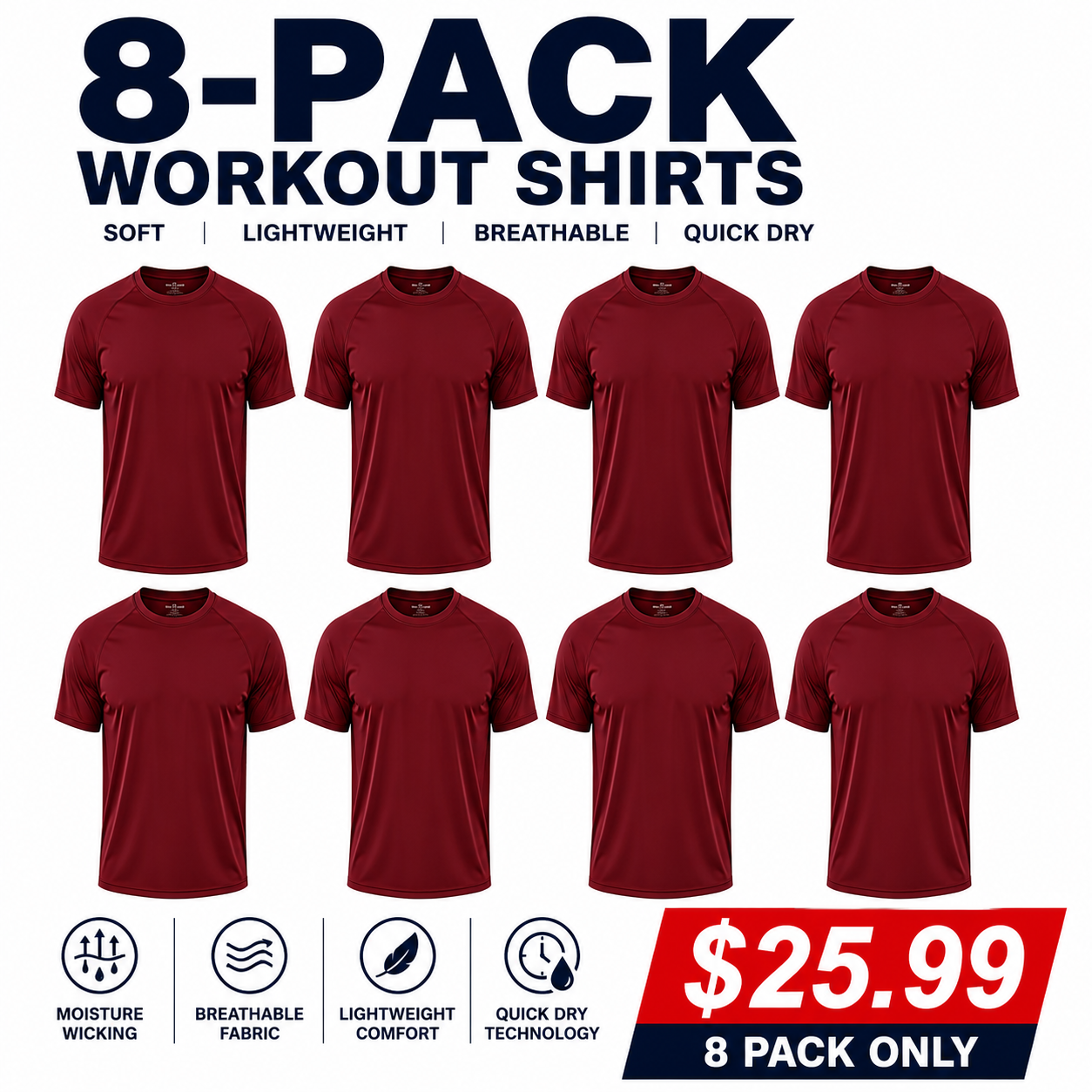 Men's 8-Pack Workout Shirts