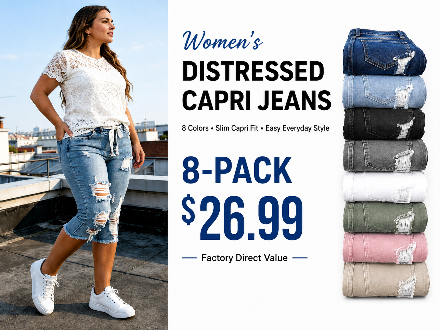 women's distressed capri jeans 8-pack hero with price
