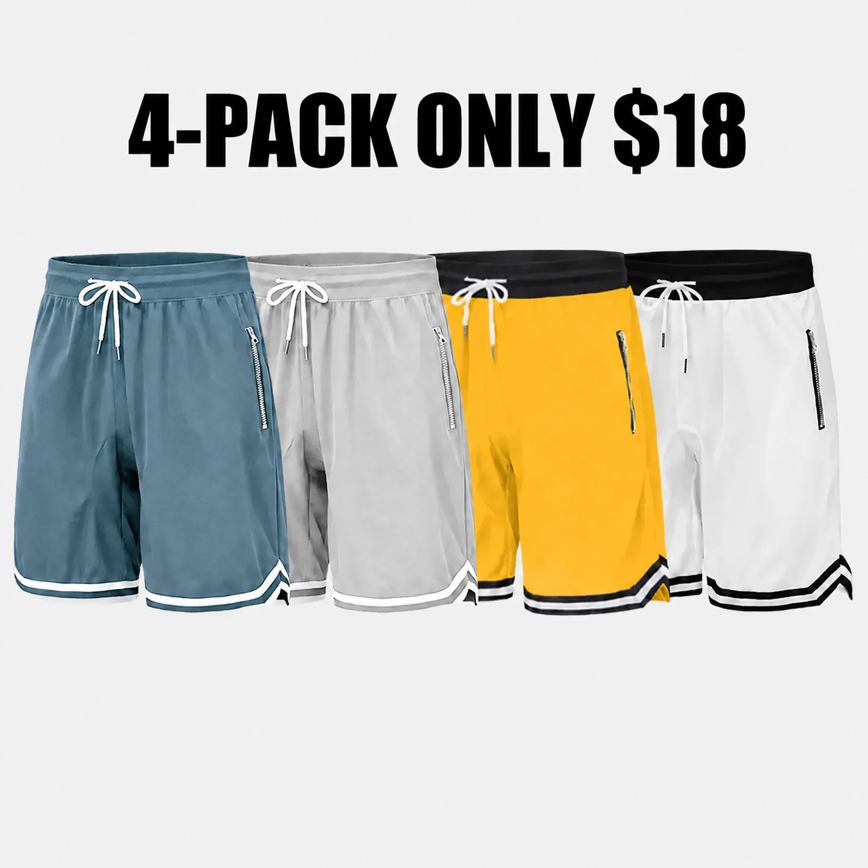 Men’s casual athletic shorts with zippered pockets