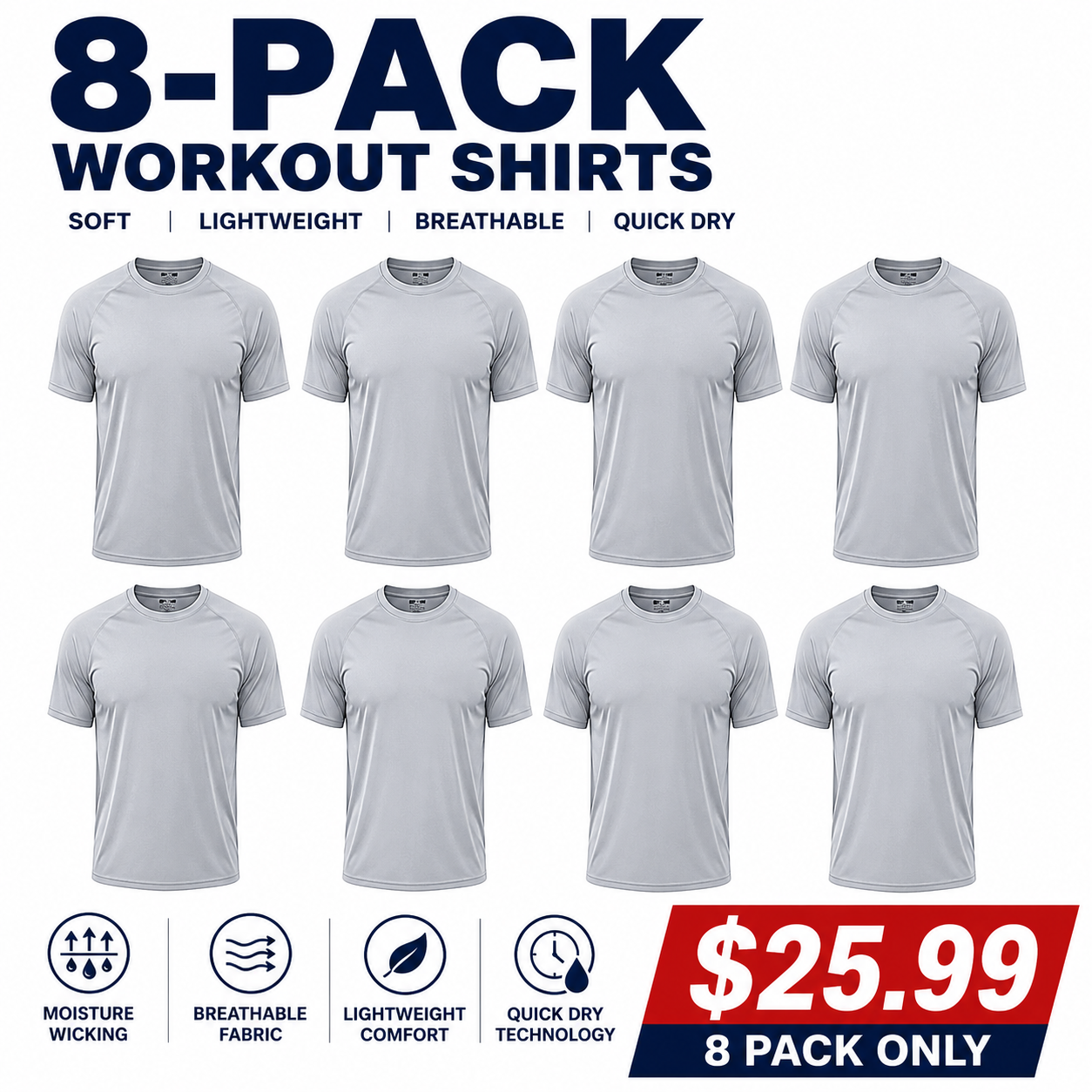 Men's 8-Pack Workout Shirts