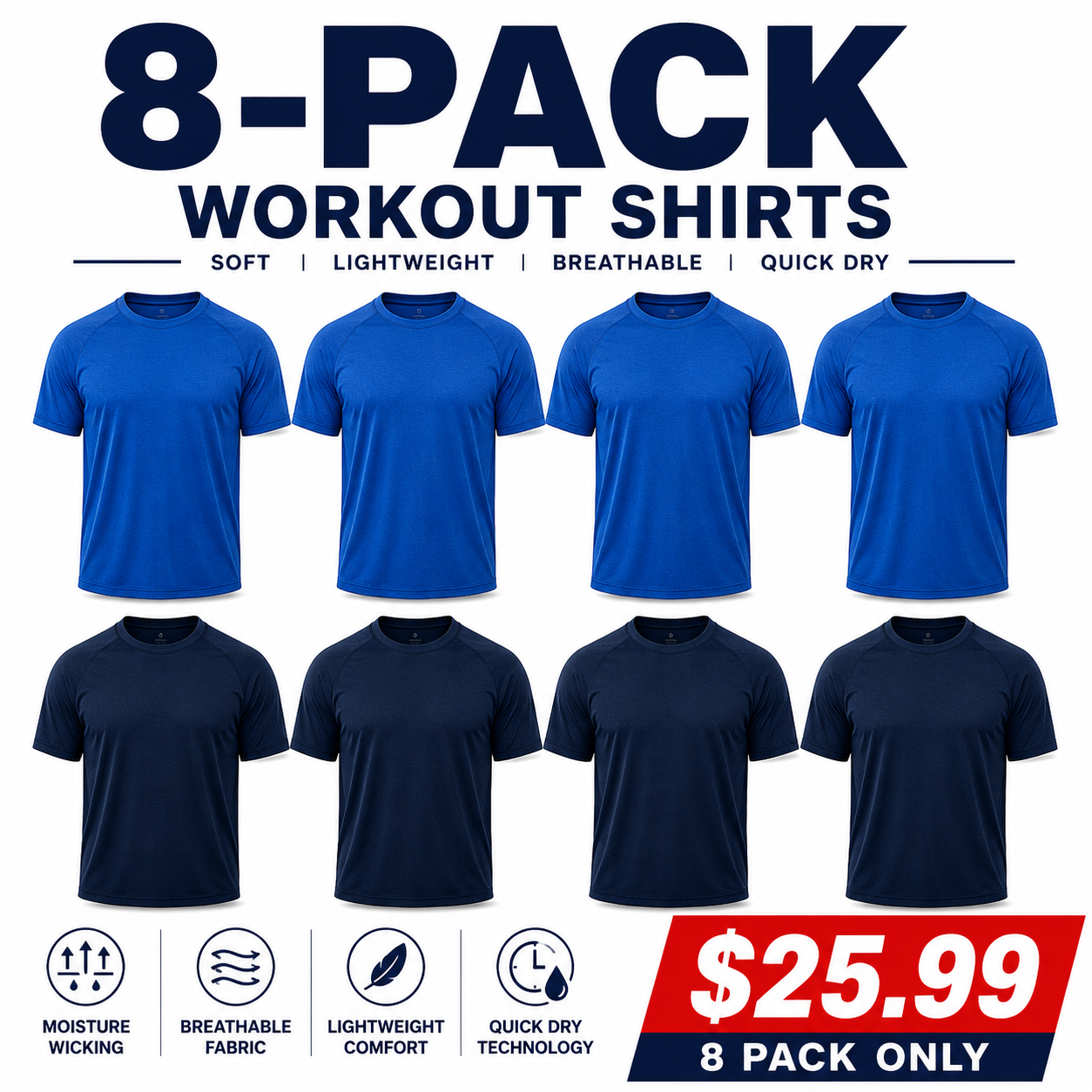 Men's 8-Pack Workout Shirts