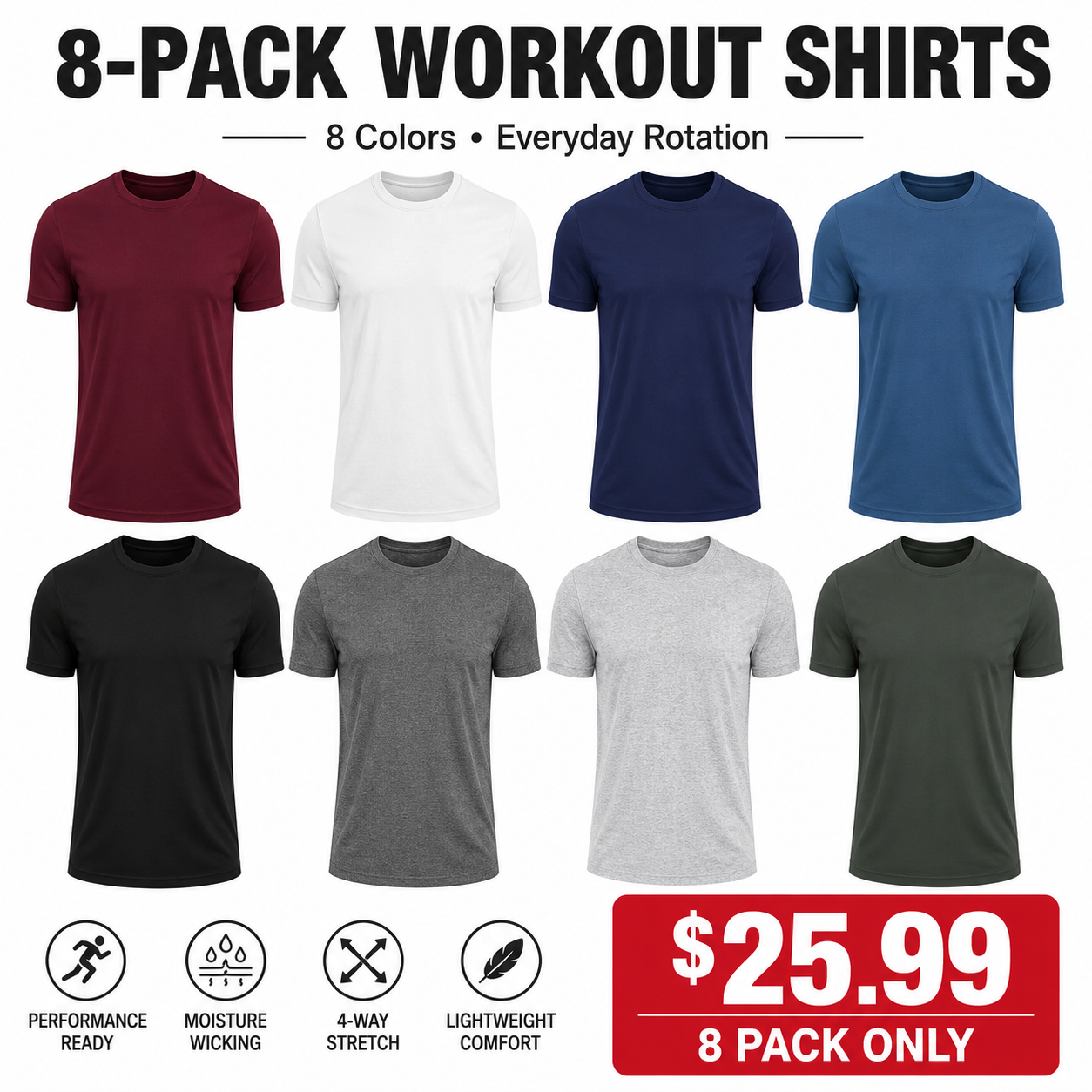 Men's Crew Neck T-Shirt 8-Pack