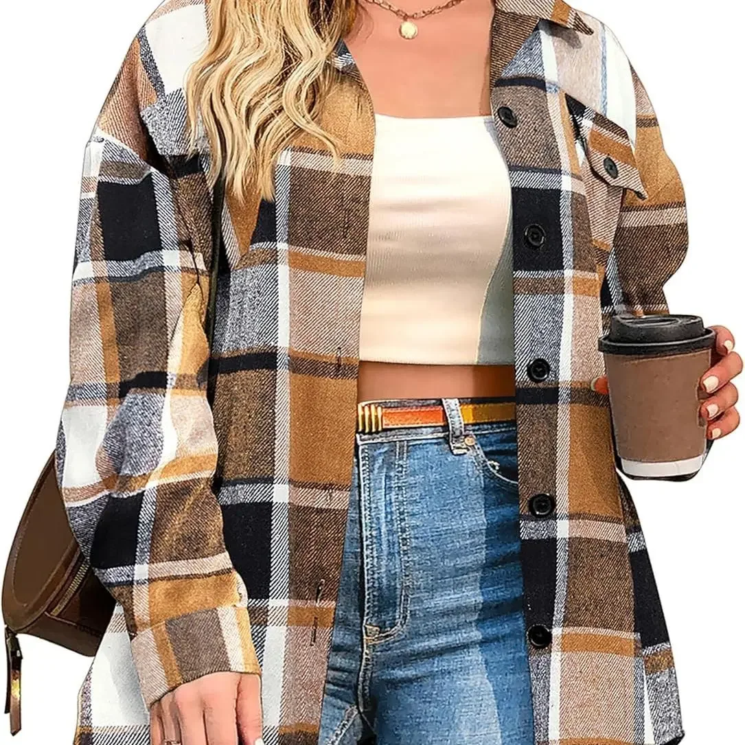 Brown plaid flannel shirt.