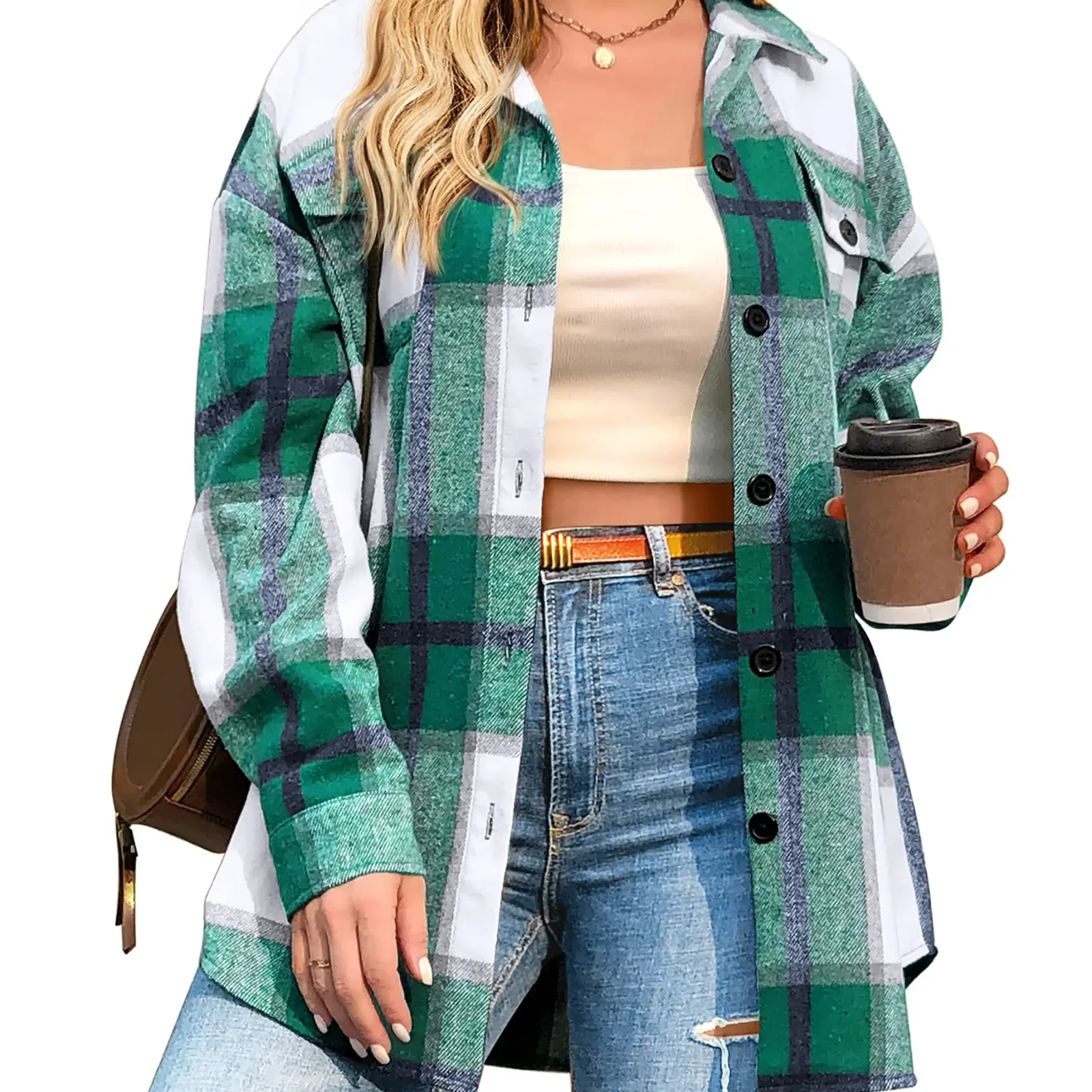 Green plaid flannel shirt.