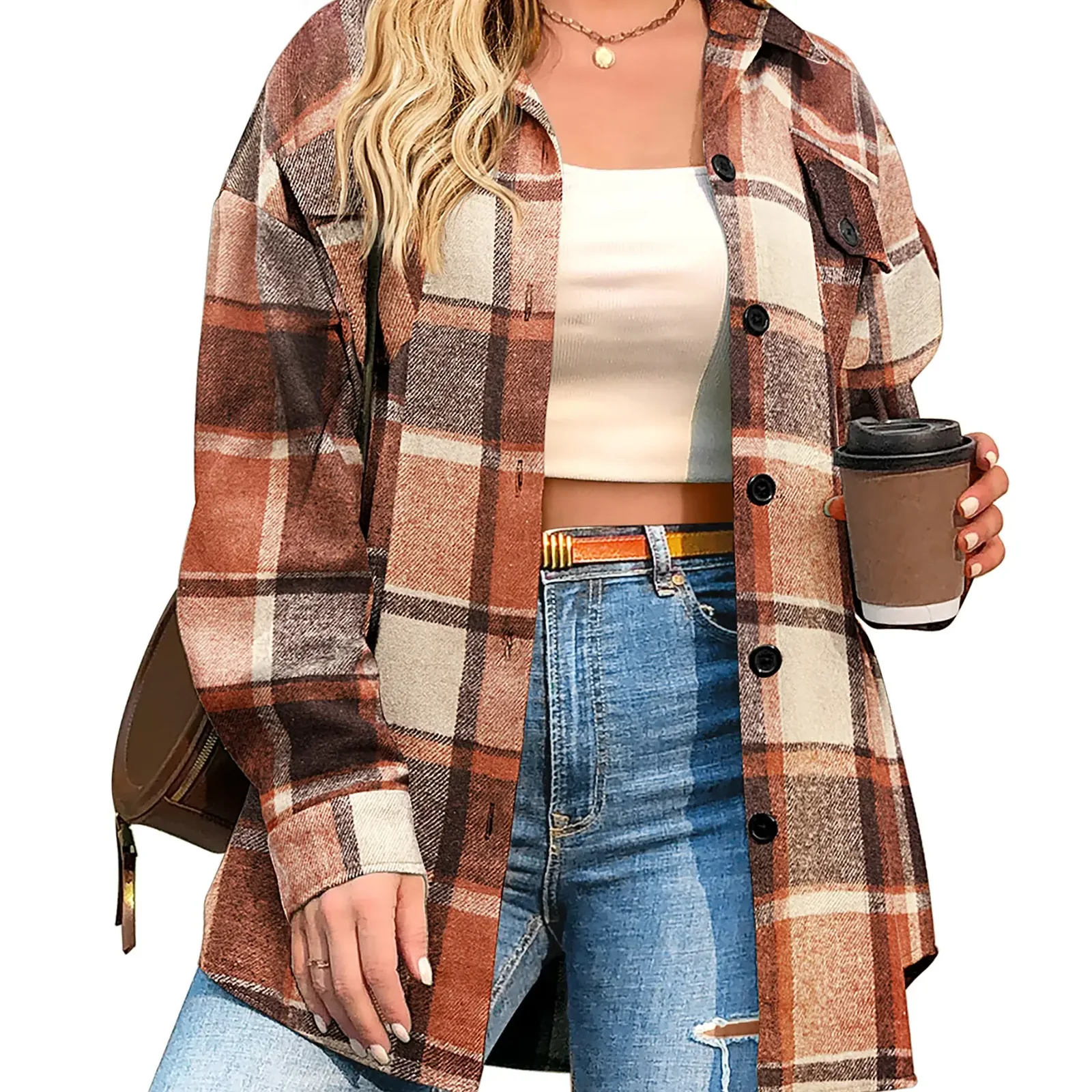 Yellow and khaki plaid flannel shirt.