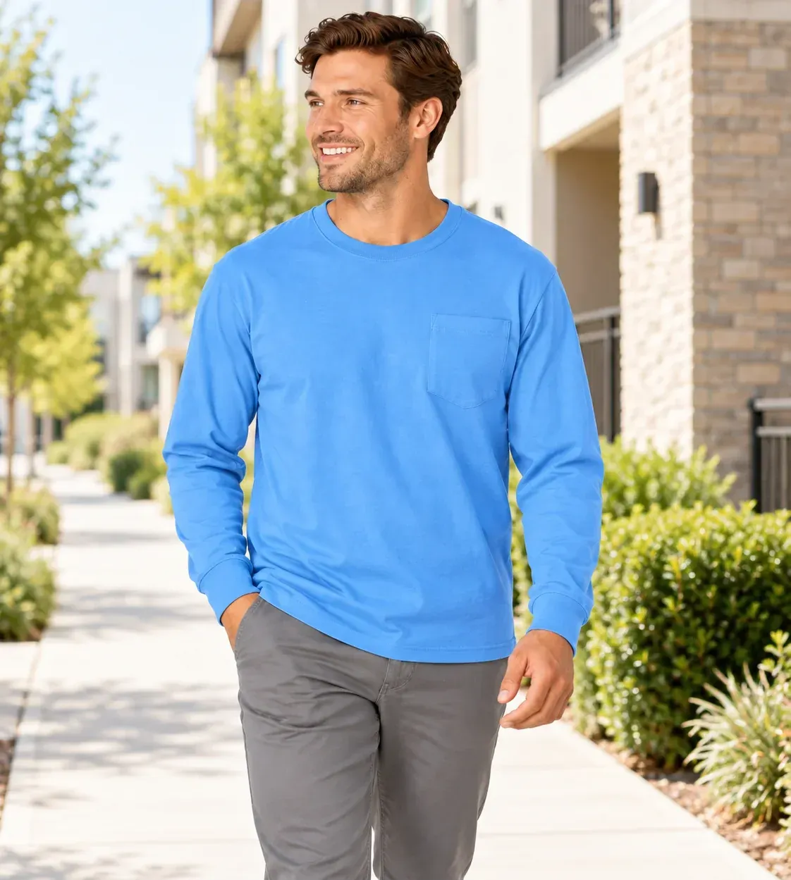 Sky Blue pocket T-shirt styled for daily wear