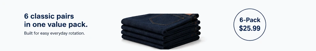 Six pairs of dark indigo jeans value pack for $25.99