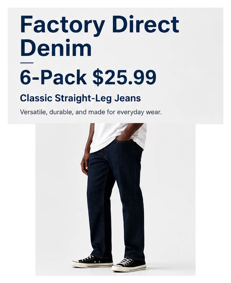 Men's dark indigo straight-leg jeans 6-pack factory direct