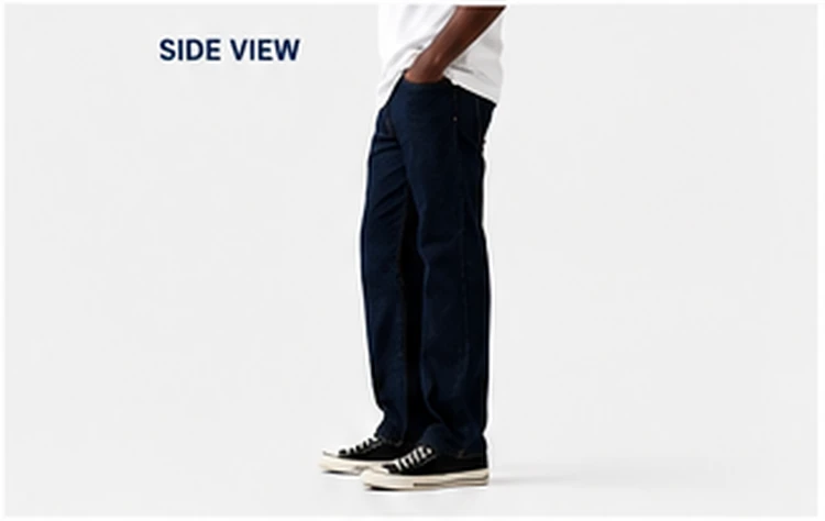 Side view of men's straight-leg jeans