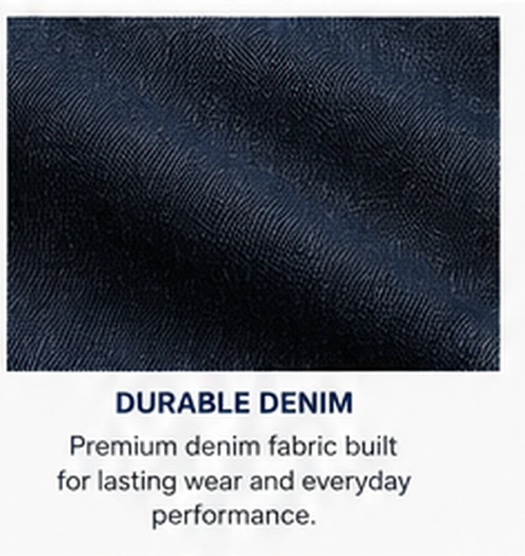 Durable dark indigo denim fabric close-up