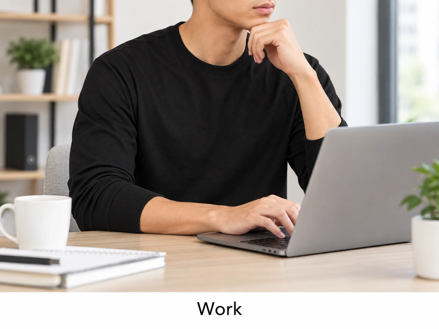 Black long-sleeve crewneck T-shirt for work