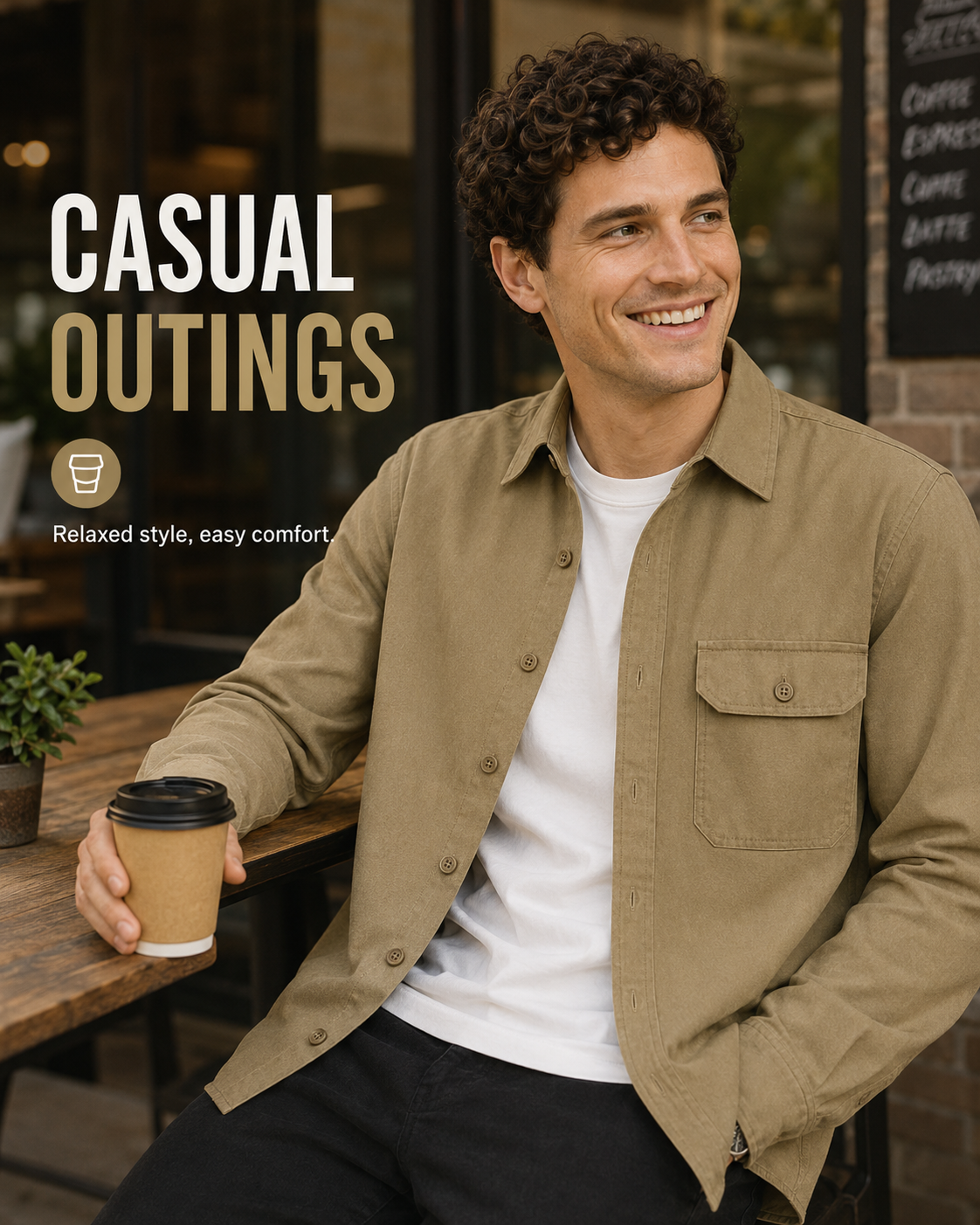 Khaki overshirt worn at a casual outing