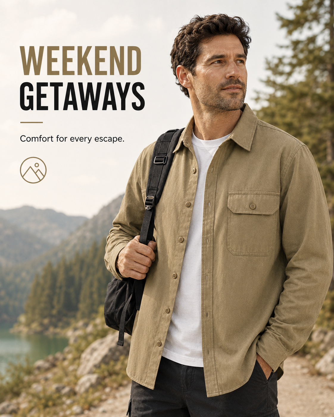 Khaki overshirt worn on a weekend trip