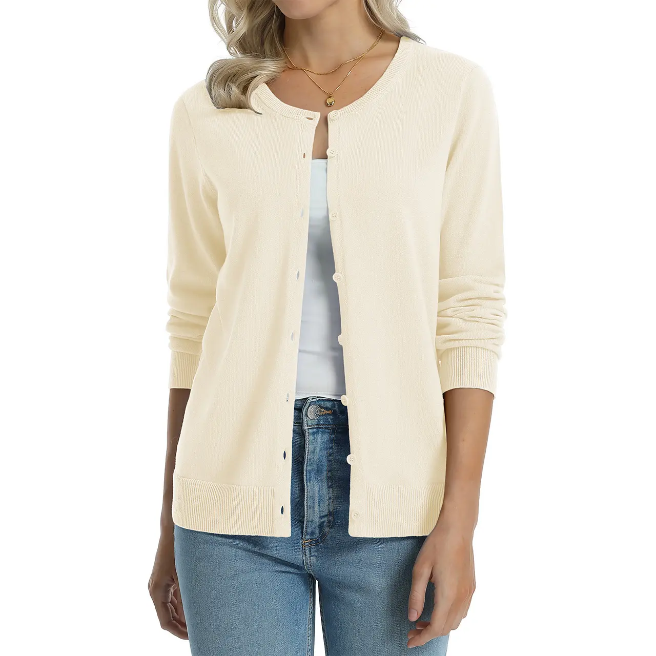 Cream women cotton cardigan color option