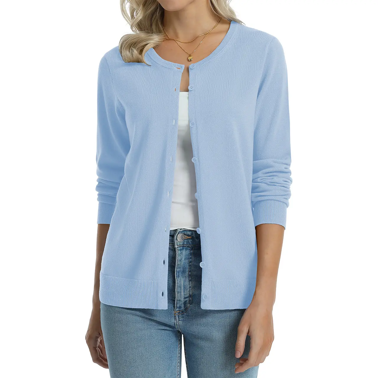 Light Blue women cotton cardigan color option