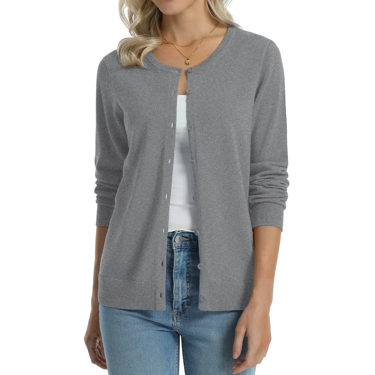 Gray women cotton cardigan color option