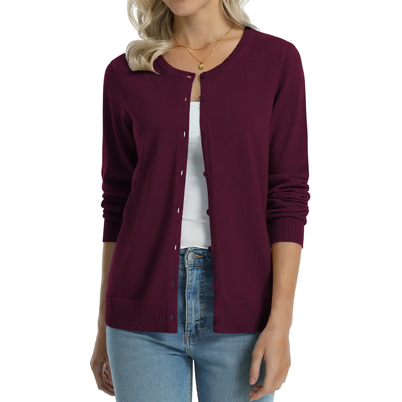Burgundy women cotton cardigan color option