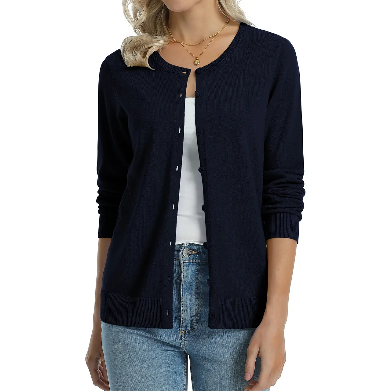 Navy women cotton cardigan color option