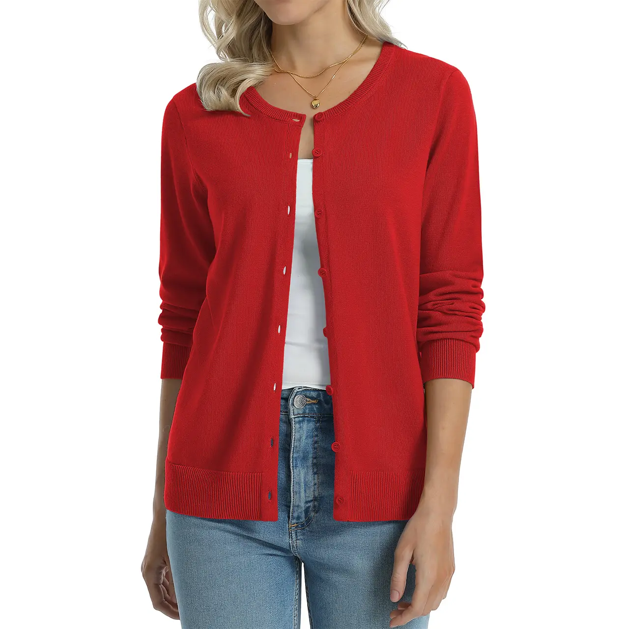 Red women cotton cardigan color option