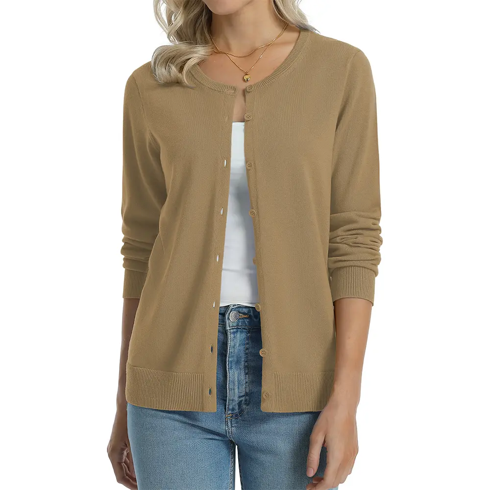 Khaki women cotton cardigan color option