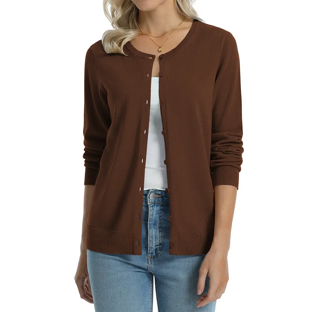 Brown women cotton cardigan color option