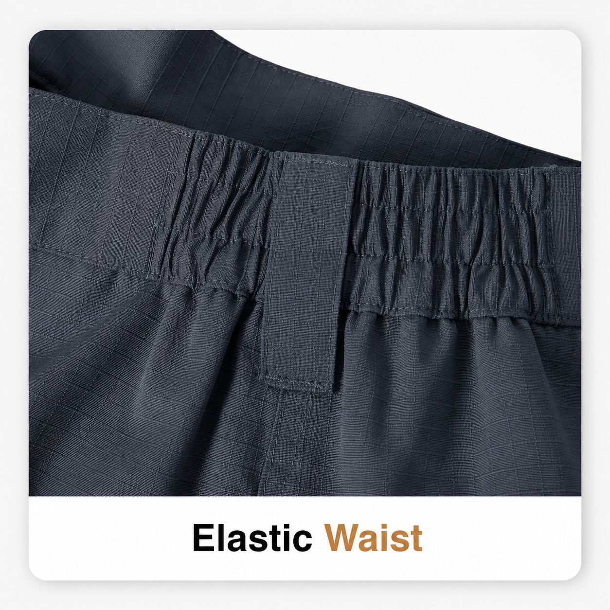 Elastic waist detail on tactical cargo pants.