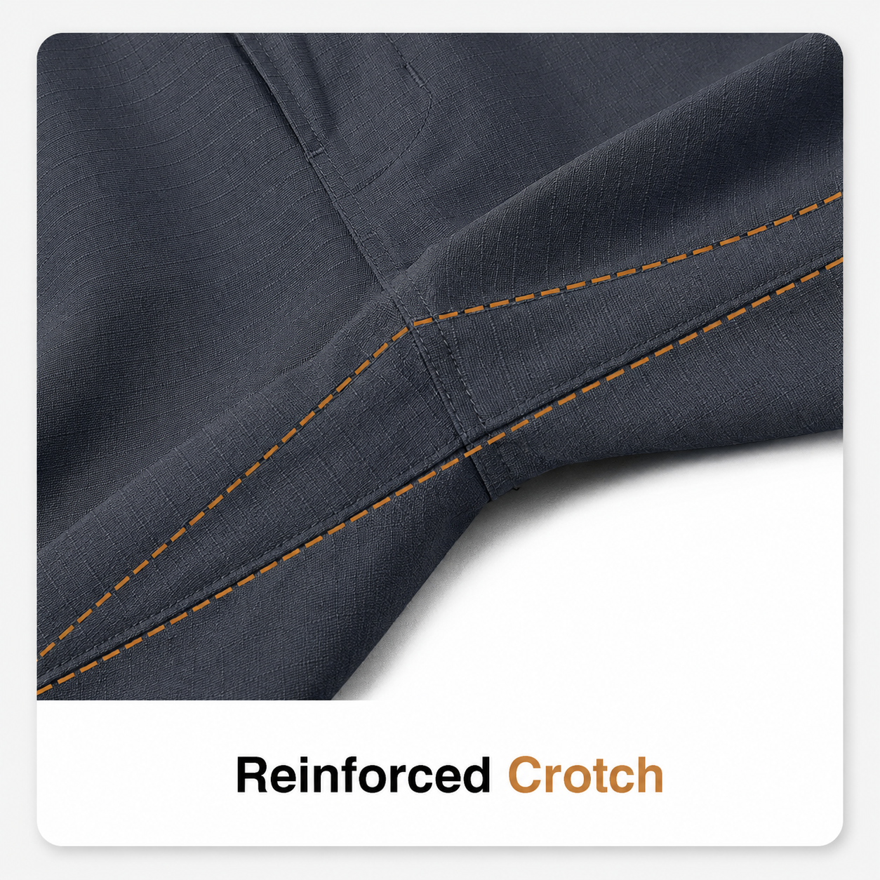 Reinforced crotch detail on tactical cargo pants.
