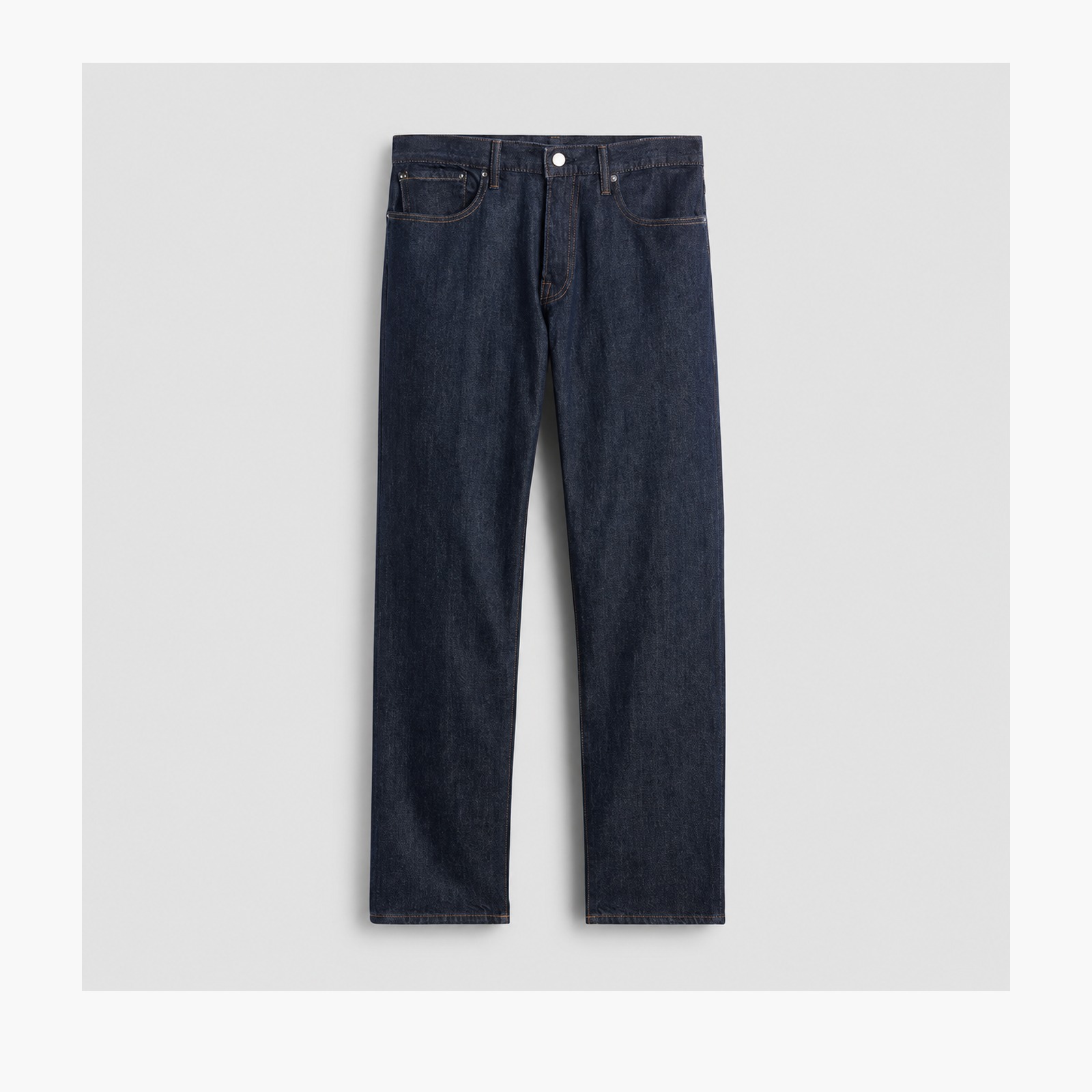 Rinse indigo straight denim jeans front view