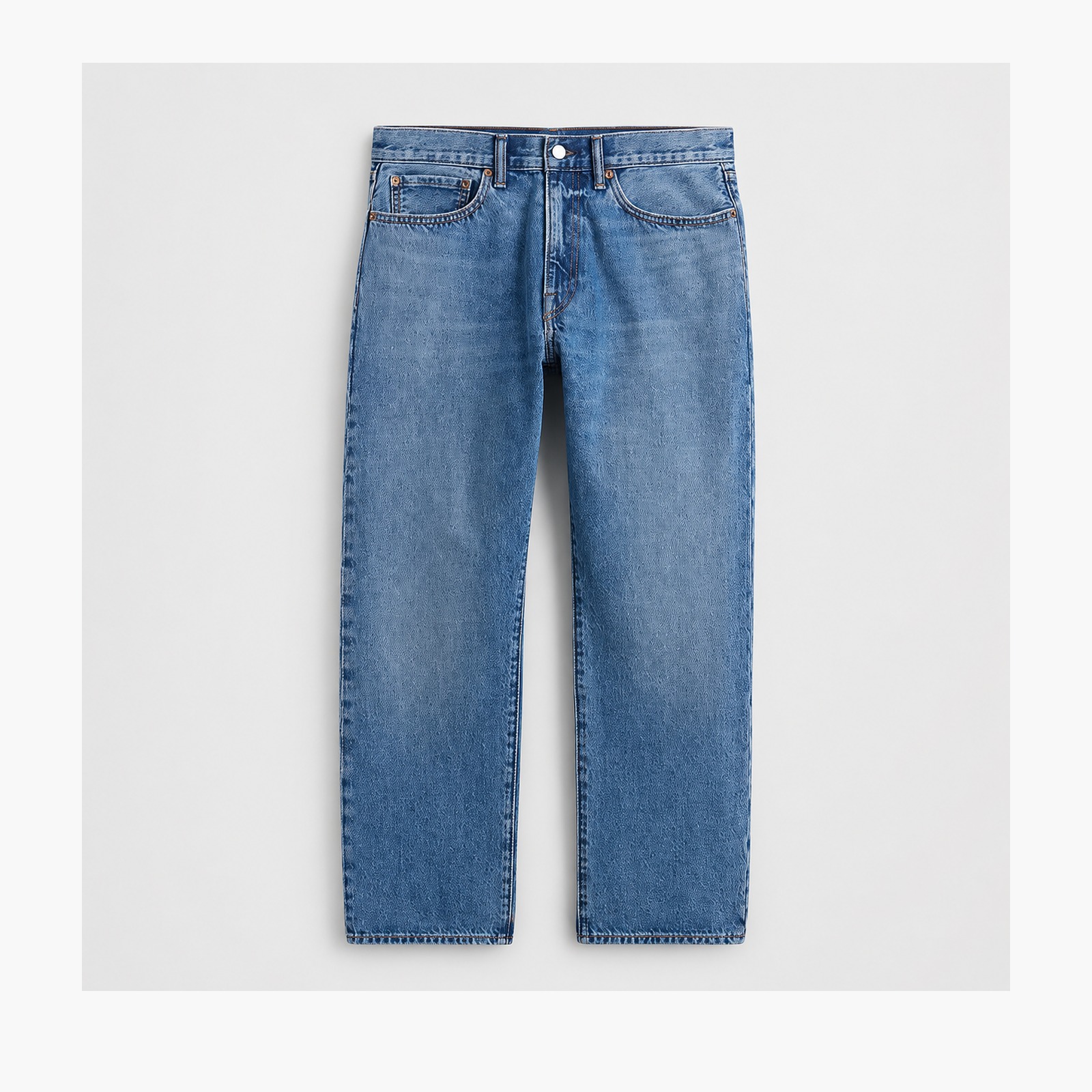 Medium blue straight denim jeans front view