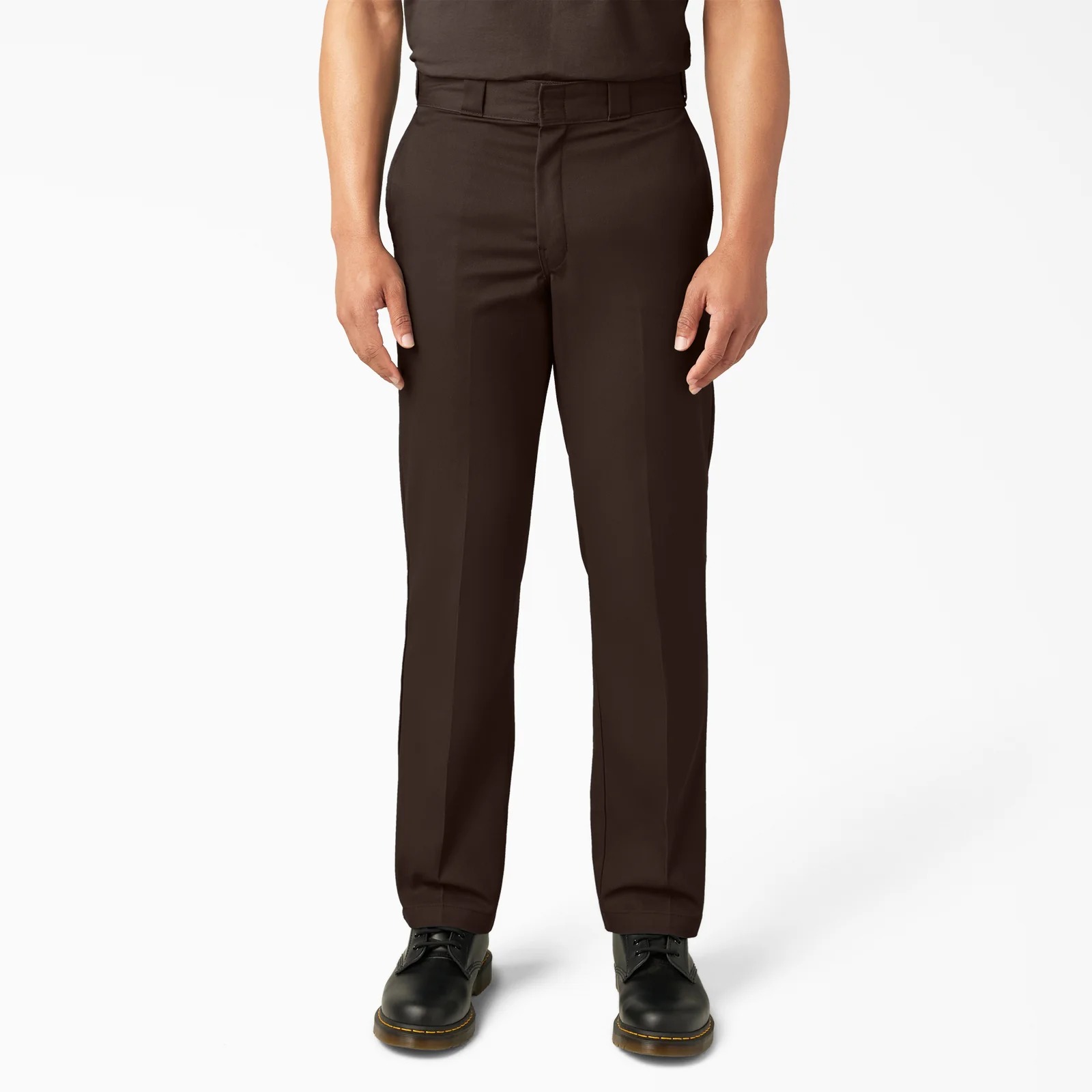 Dark Brown straight-leg work pants full front view