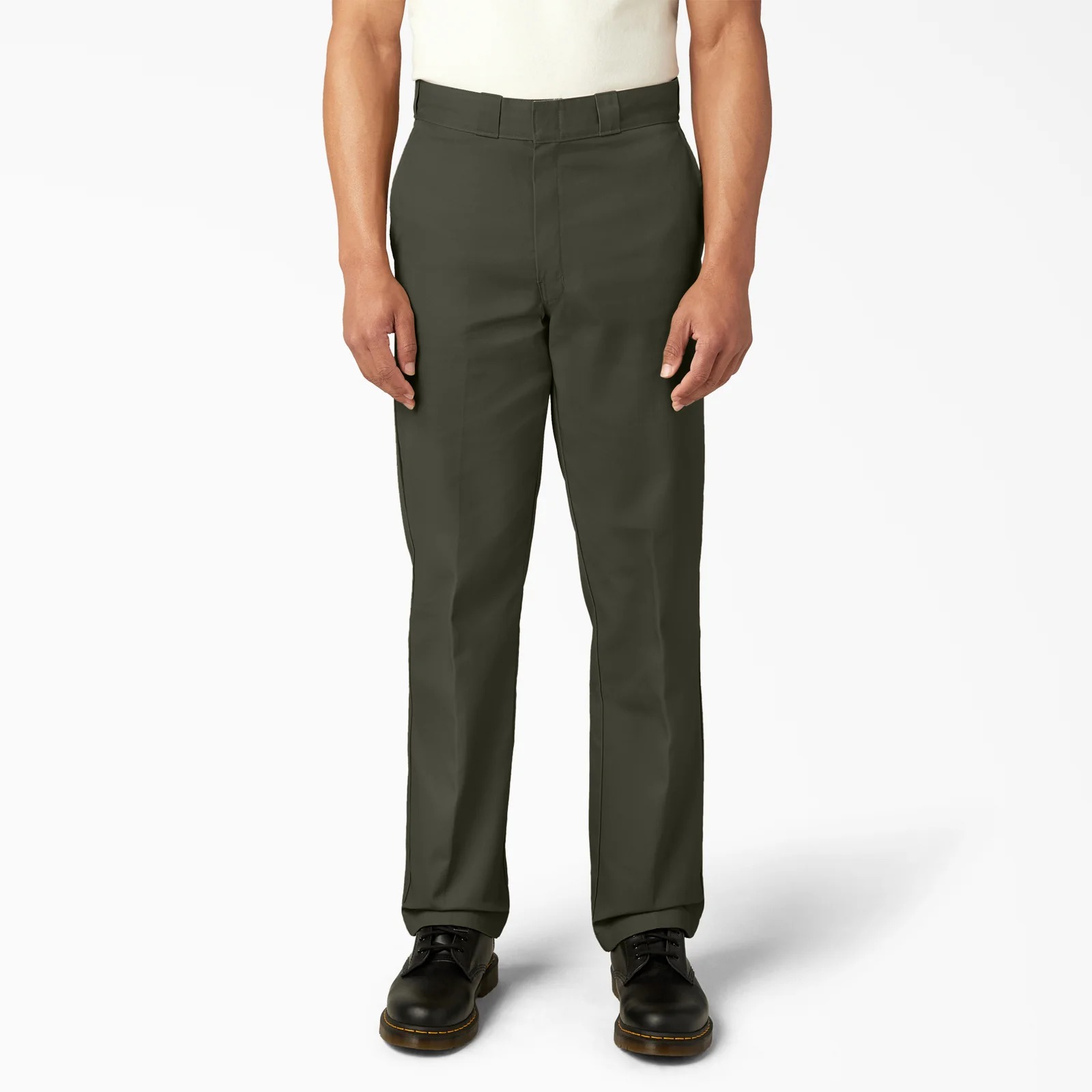 Olive Green straight-leg work pants full front view
