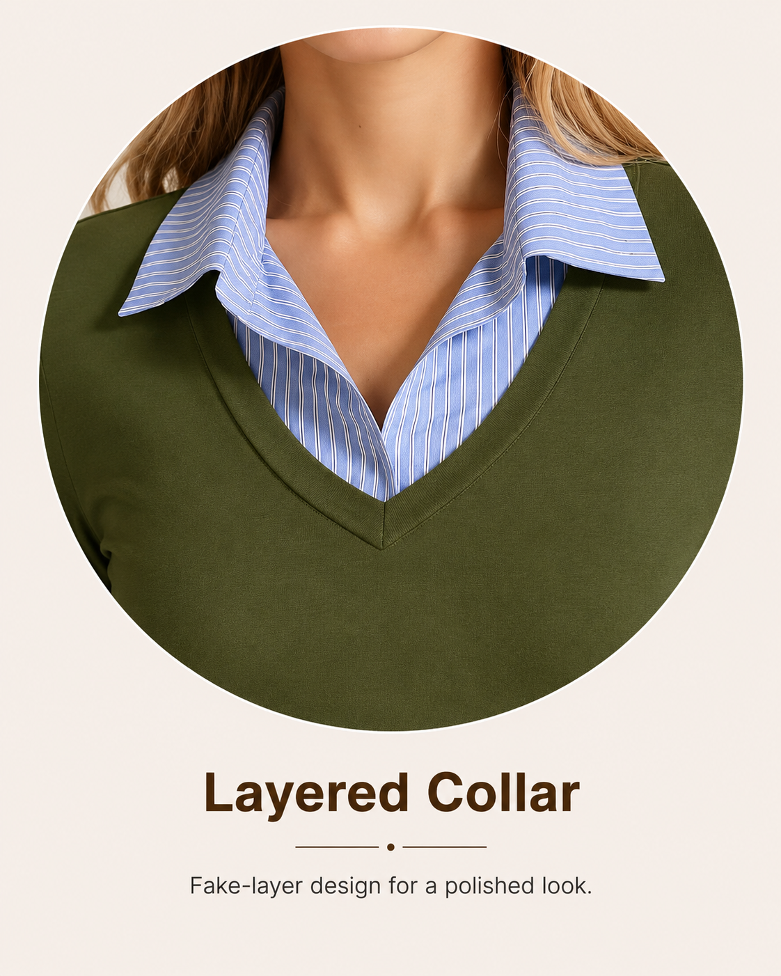 Close view of the blue striped layered collar
