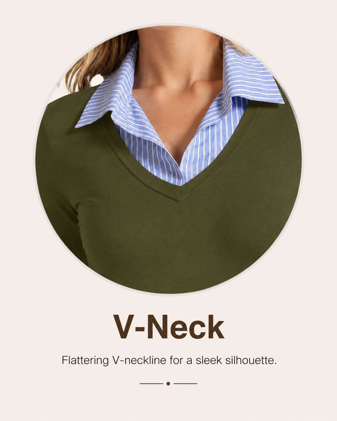 Close view of the V-neck construction
