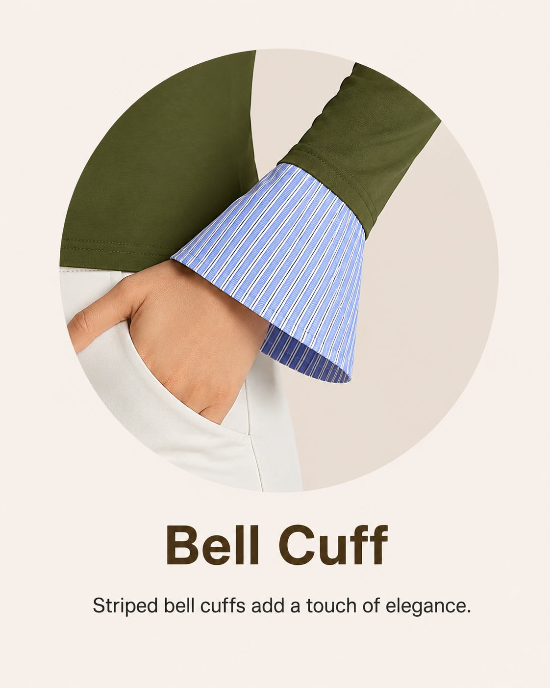 Close view of the blue striped bell cuff