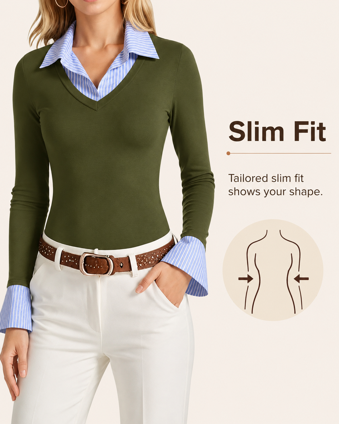 Front view showing the close-to-body fit