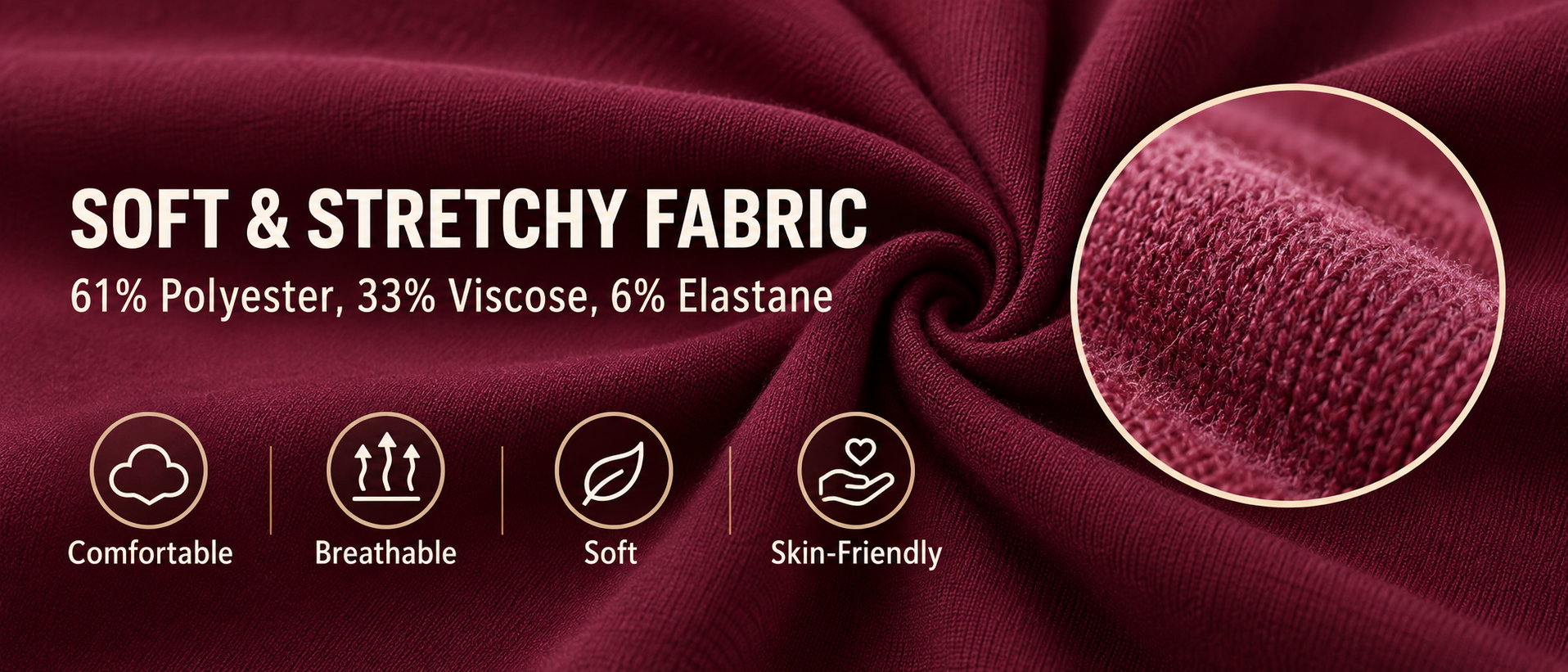 Fabric composition: 61% polyester, 33% viscose and 6% elastane