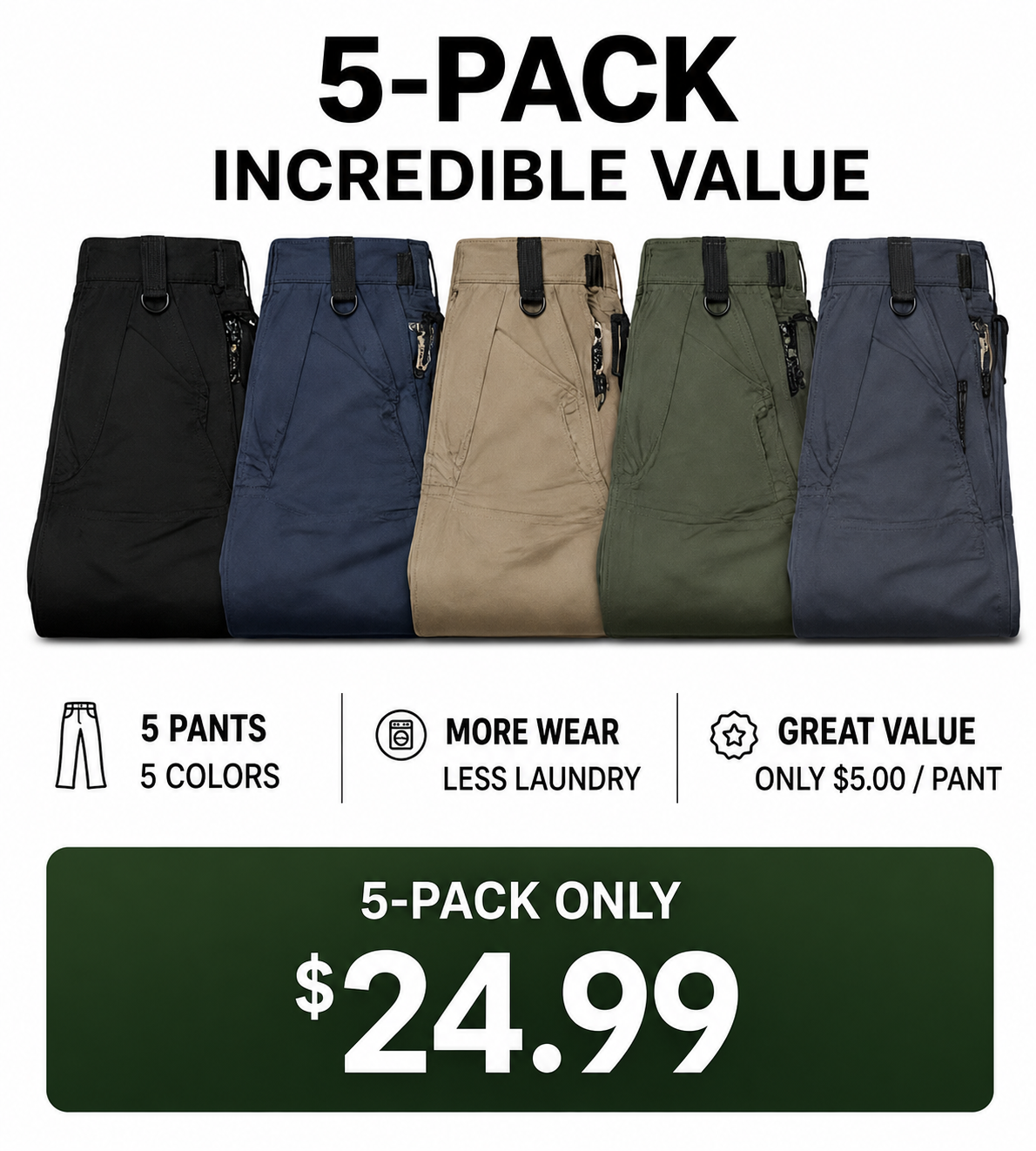 Five-pack work pants value image