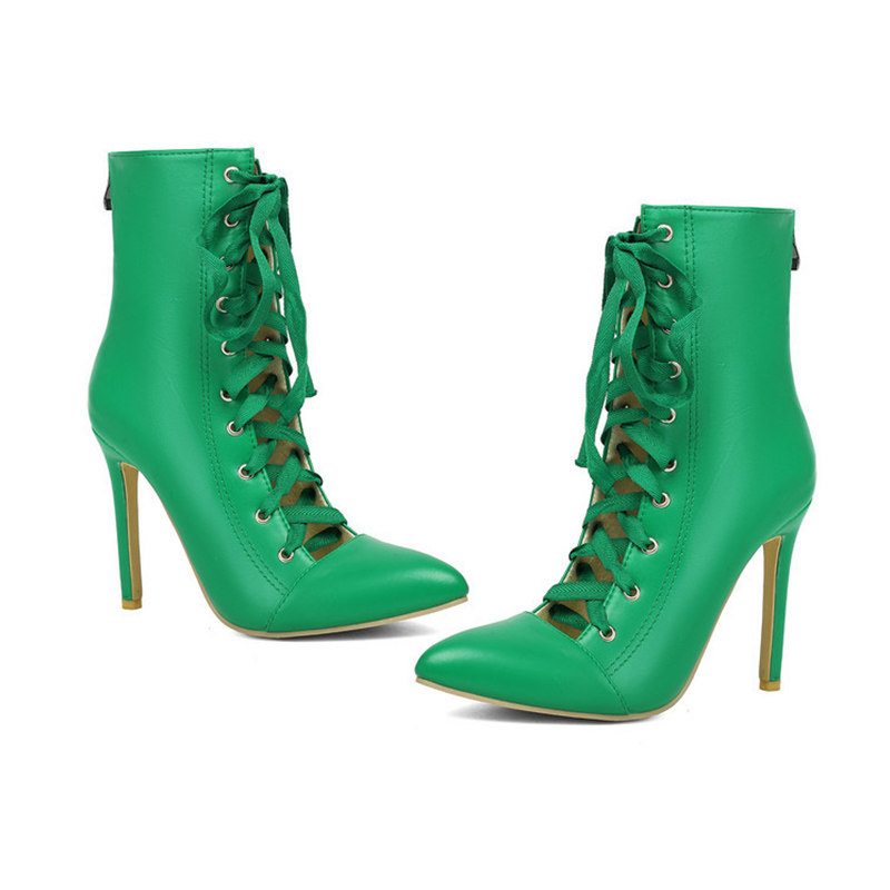 Shoeswoon Lace Up Cutout Stiletto Ankle Boots