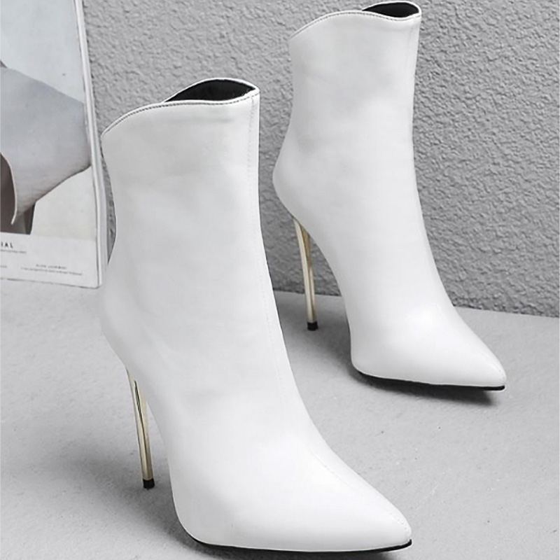 Shoeswoon Sleek Back Zip‑Up Metallic Stiletto Heel Ankle Boots