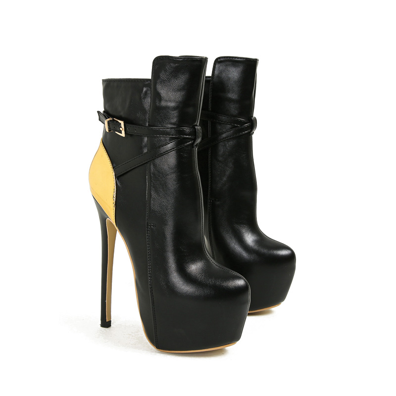 Shoeswoon Fashion Contrast Metallic Panel Platform Stiletto Ankle Boots