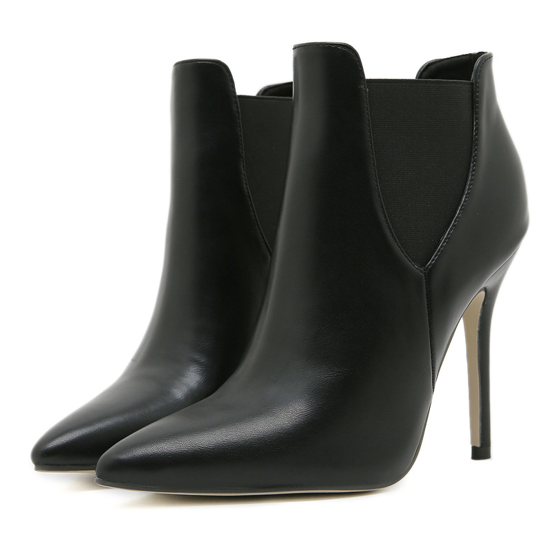 Shoeswoon Pointed Toe Chelsea Ankle Booties Elastic Side Slim Stiletto Heel