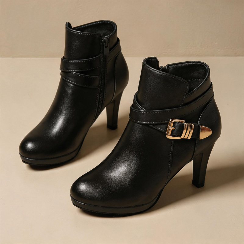 Shoeswoon Buckle Platform High Heel Ankle Boots