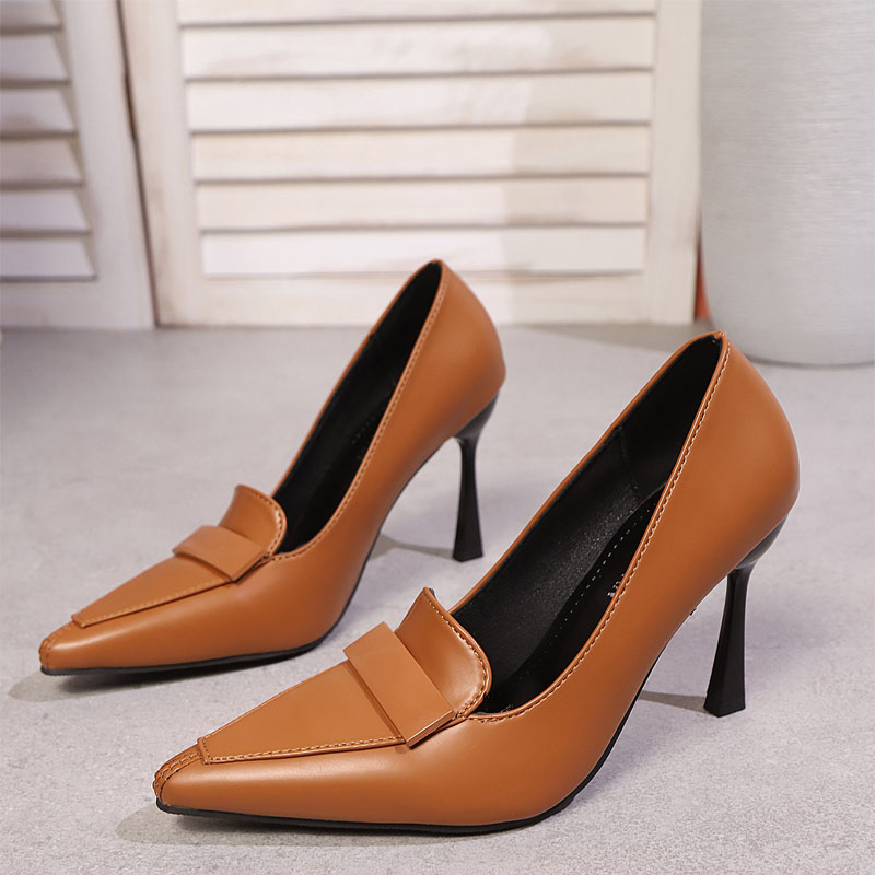 Shoeswoon Minimalist Patent Vamp Strap Pointed Toe Stiletto Heels