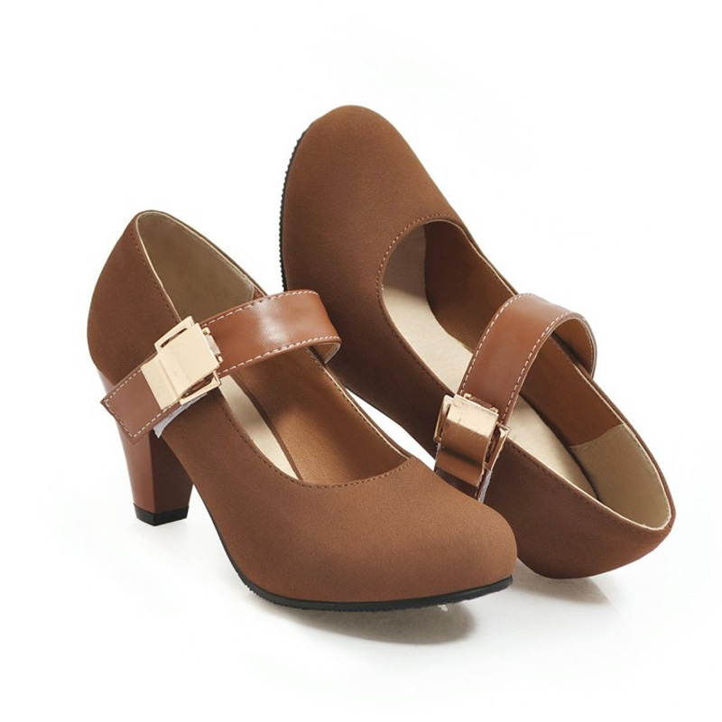 Shoeswoon Vintage Mary Jane Metal Buckle Round Toe High Heels