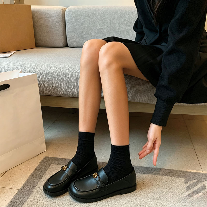 Shoeswoon Black Square Toe Gold Rose Metal Decor Slip‑on Loafers