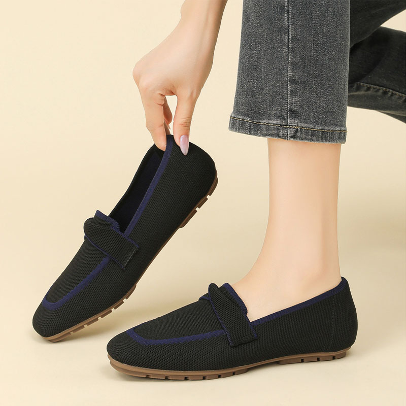 Shoeswoon Block Contrast Trim Knit Slip On Square Toe Comfort Loafers