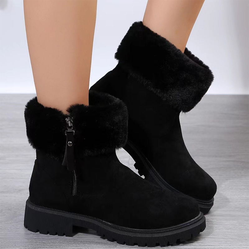 Shoeswoon Furry Cuff Side Zipper Platform Winter Boots