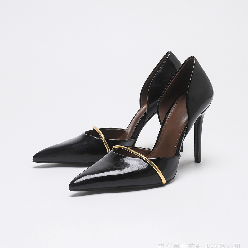 Shoeswoon Pointed‑Toe Side Cutout Metal Decor Stiletto Dress Shoes